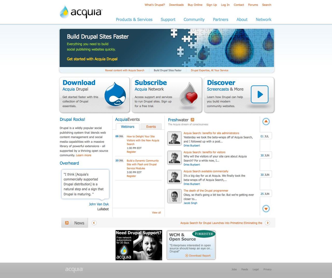 Acquia.com's homepage as captured in July 2009.