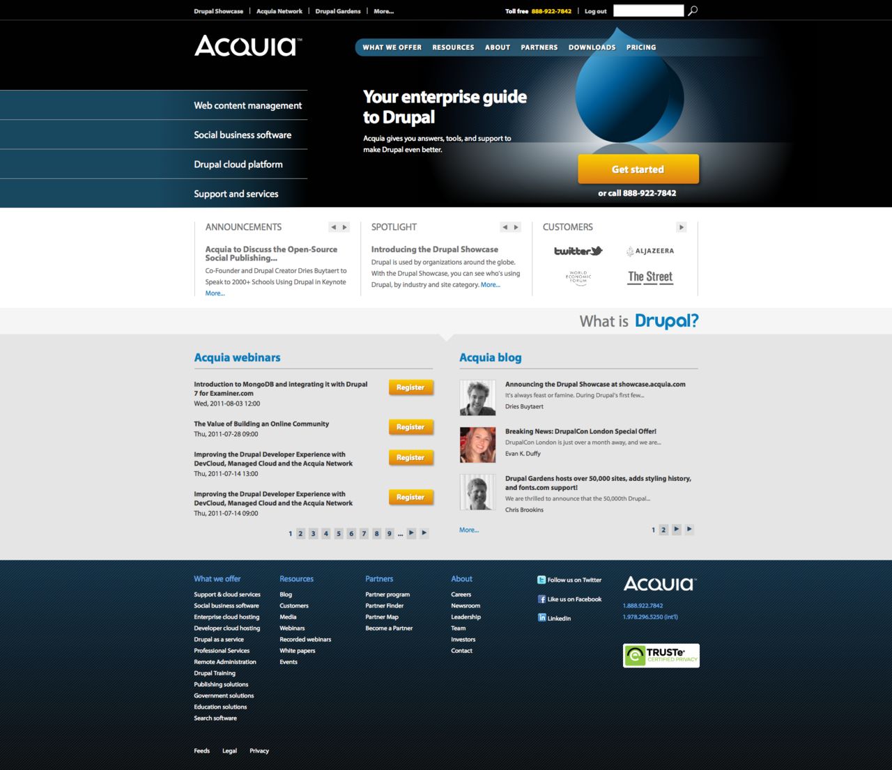 Acquia.com's homepage as captured in July 2011.