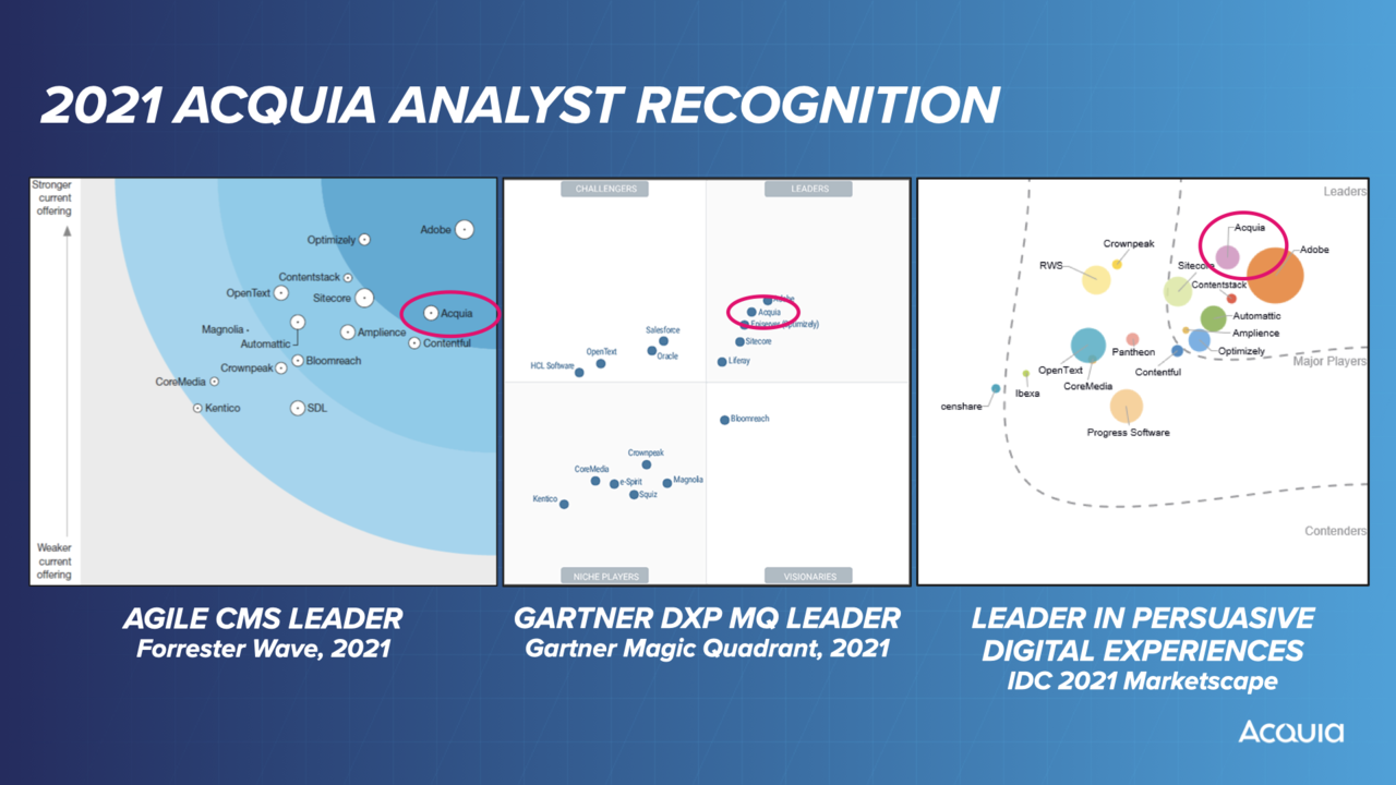 2021 analyst recognition; leadership positions from Forrester, Gartner and IDC