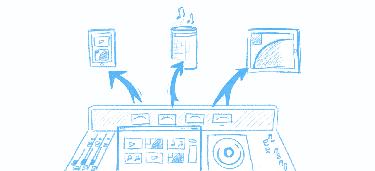 Hand-drawing of a DJ table specialized in mixing content rather than mixing music.