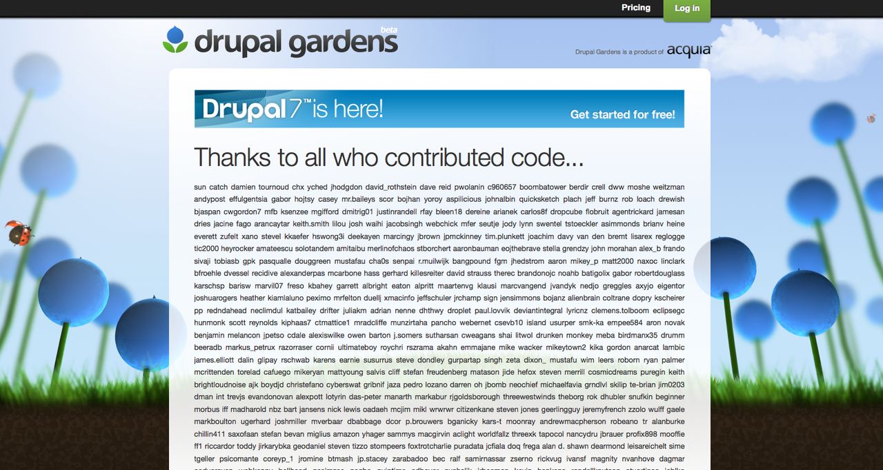 Drupalgardens drupal7 homepage