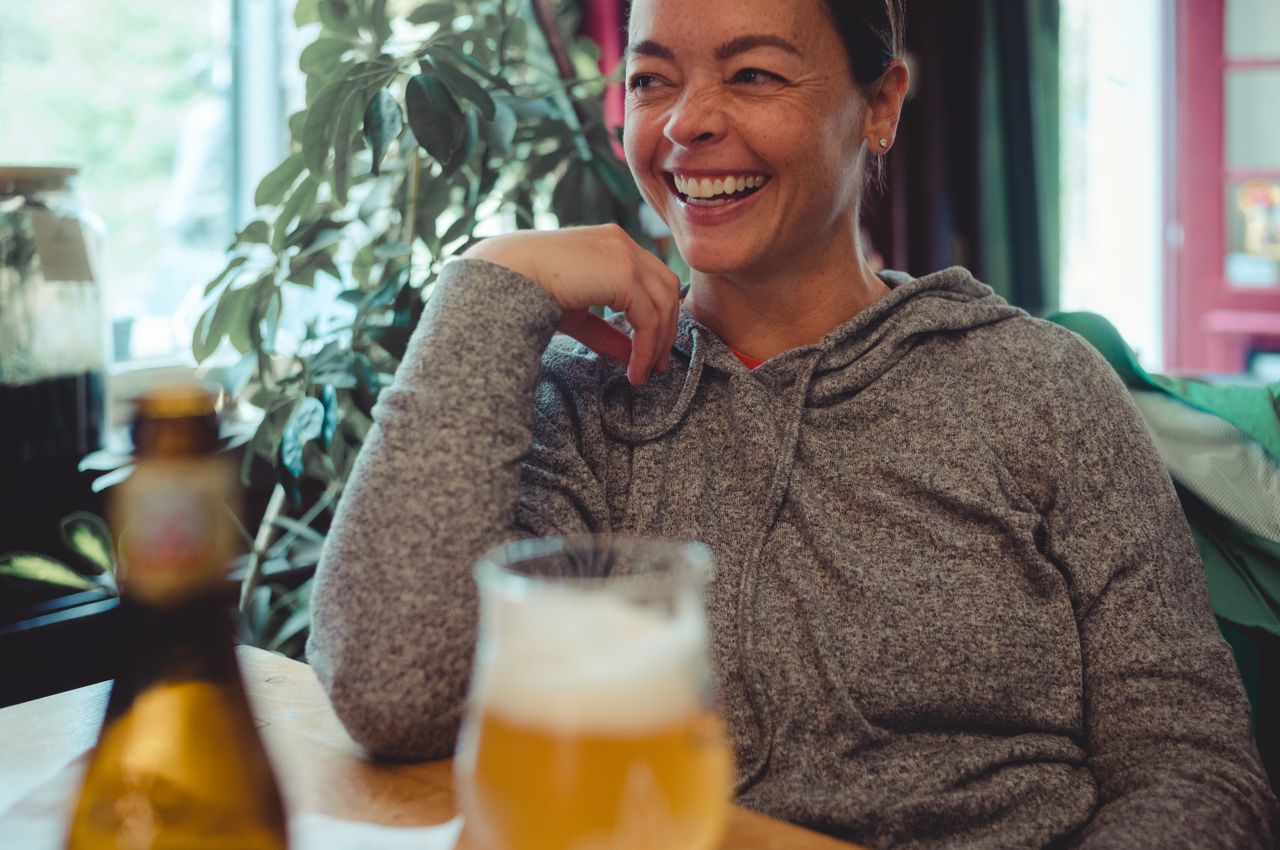 Vanessa enjoying a beer