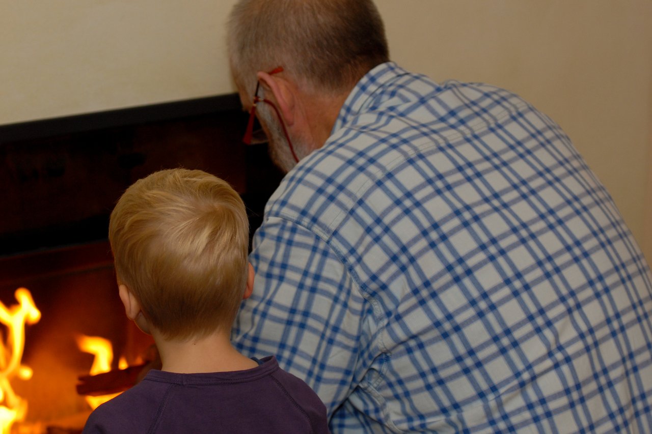 Axl and opa at fireplace