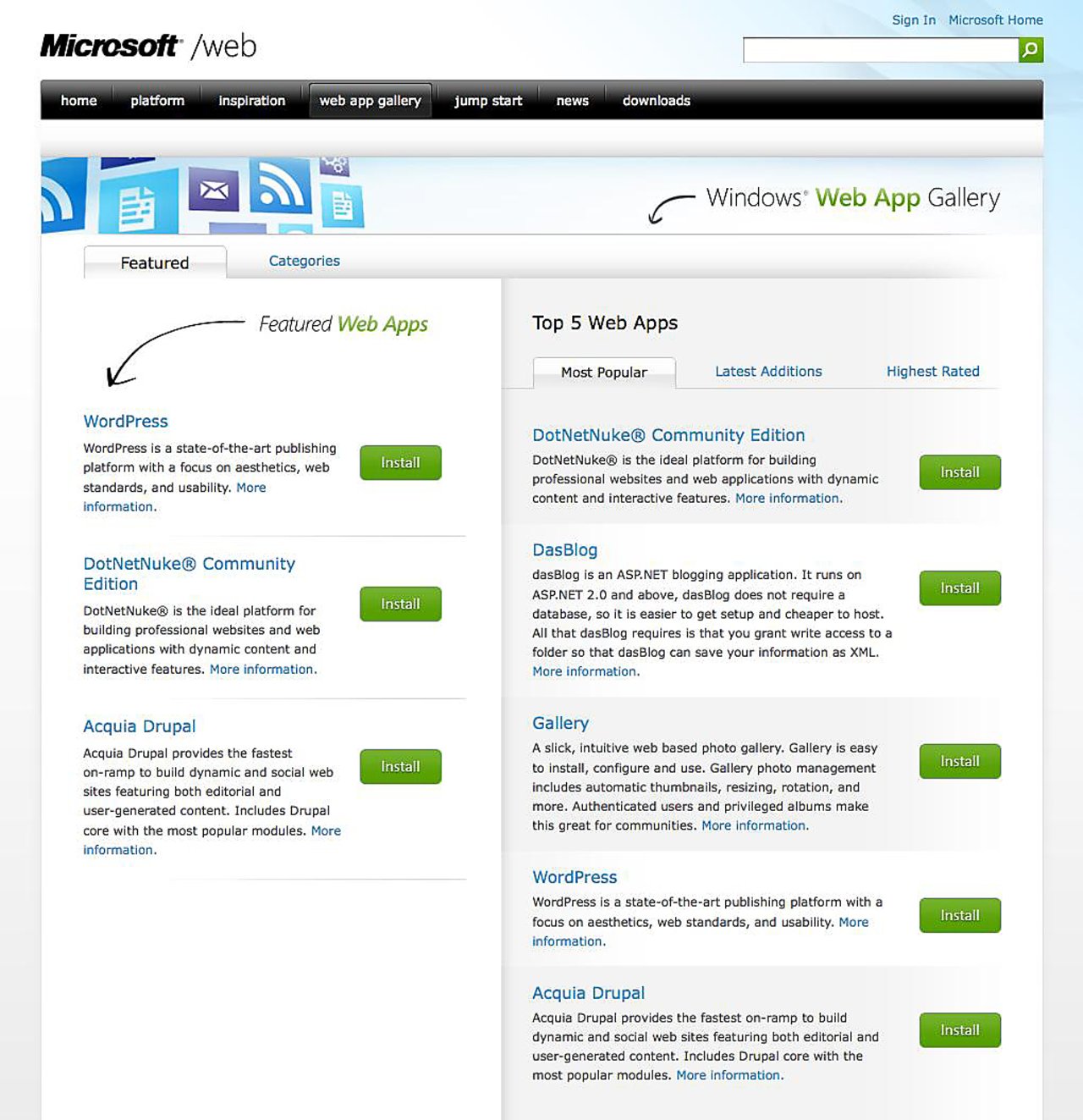Microsoft web application gallery Microsoft web application gallery