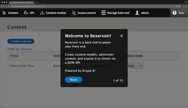 Reservoir welcome screen Reservoir welcome screen