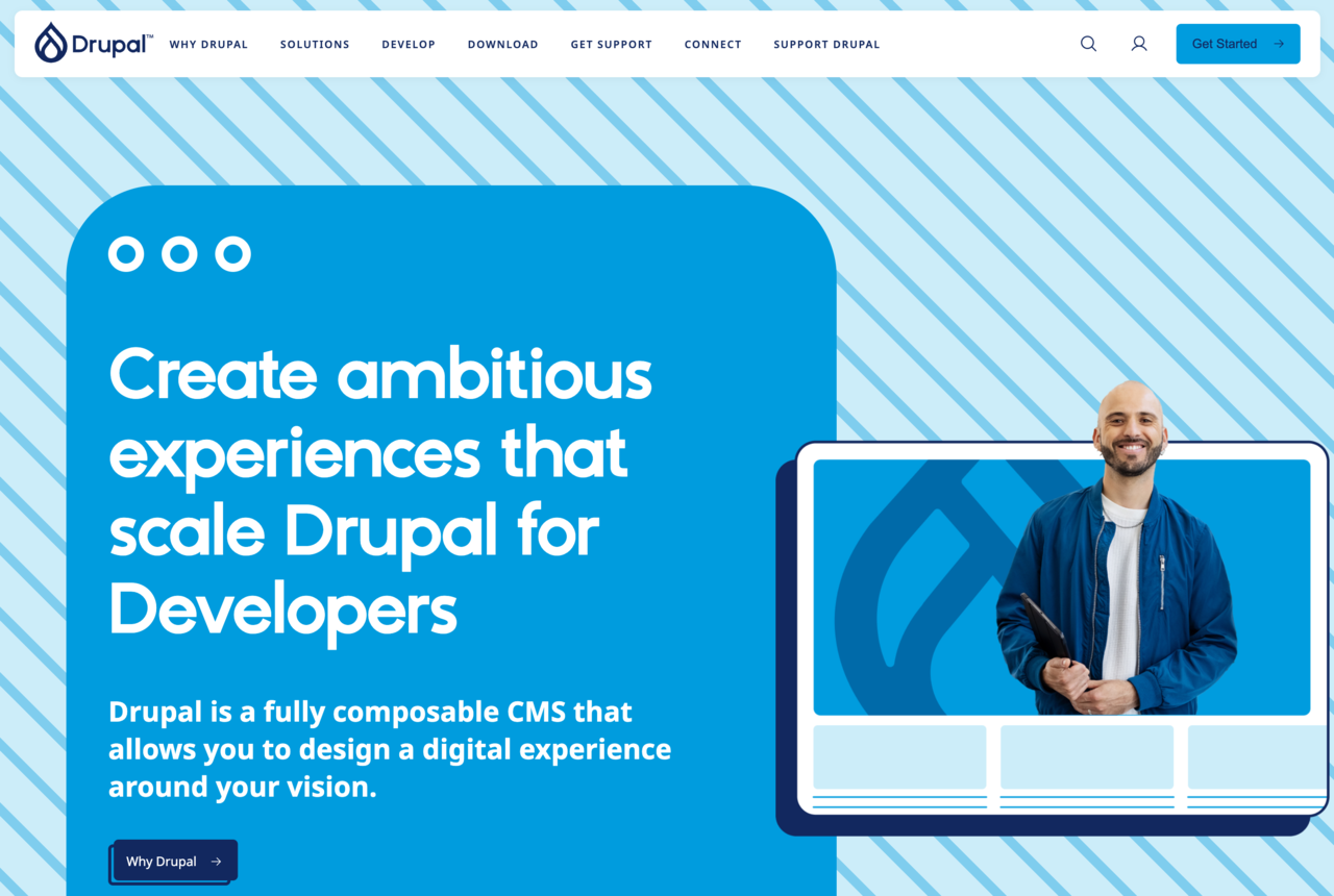 A screenshot of the new Drupal.org's front page.