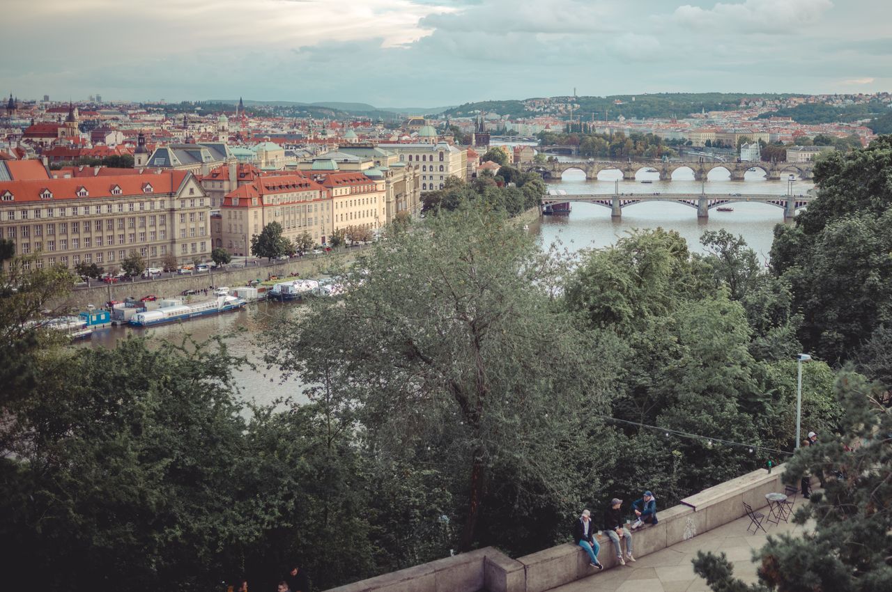 A bird's eye view of Prague and the Vltava River