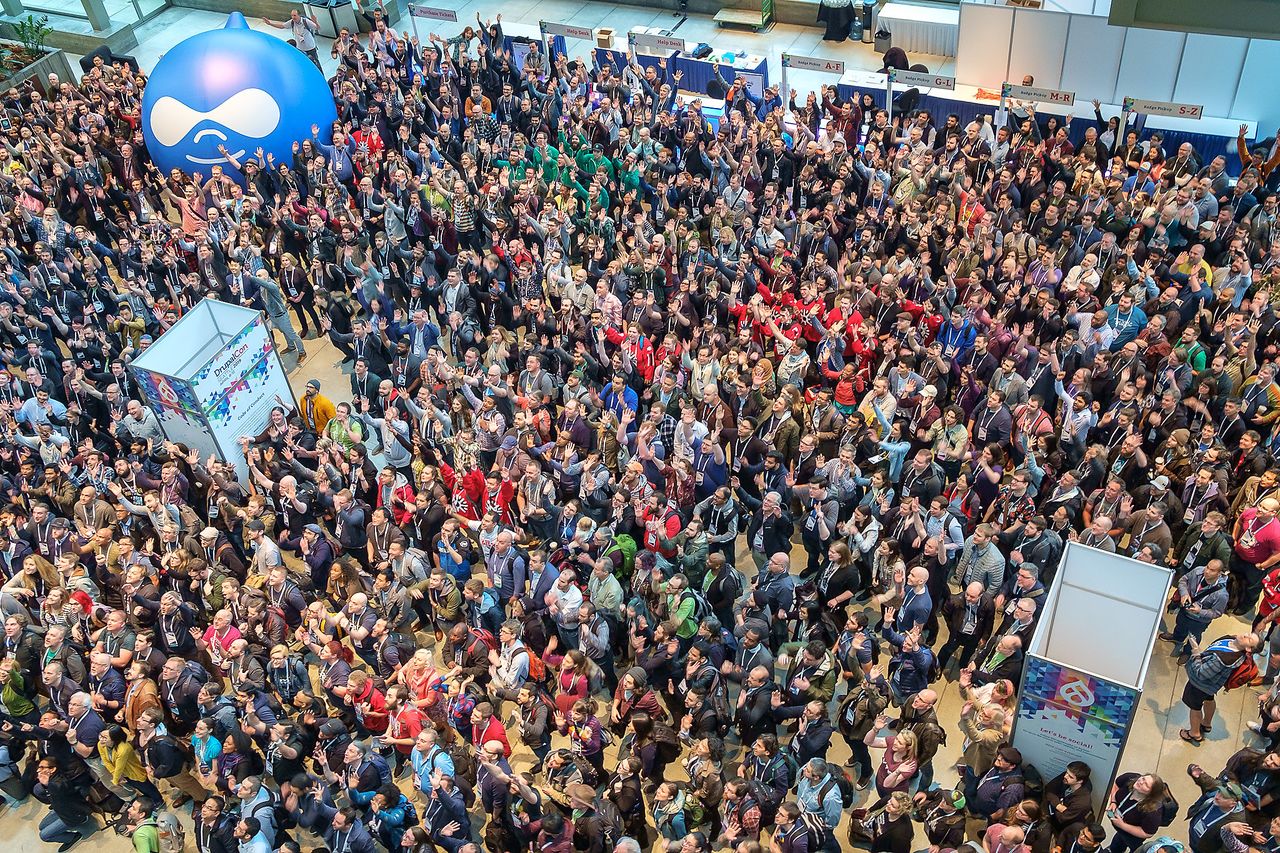 Areal photo of DrupalCon Seattle 2019 attendees.