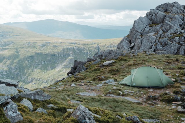 Camping on tryfan Our tent setup on a small ridge on Tryfan