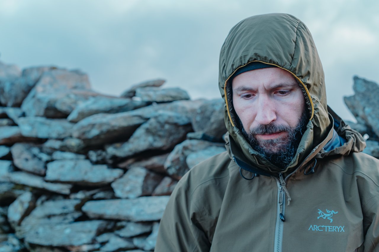 Klaas getting cold on Tryfan Klaas wearing multiple layers of clothing when the night sets on Tryfan