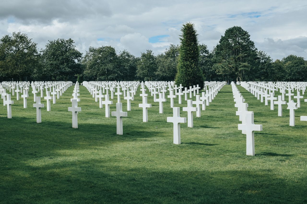 Hundreds of white crosses at the American cemetery in Colleville-sur-Mer