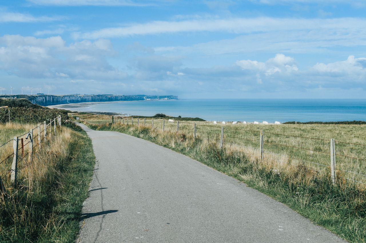 A narrow road along the coast in Normandy