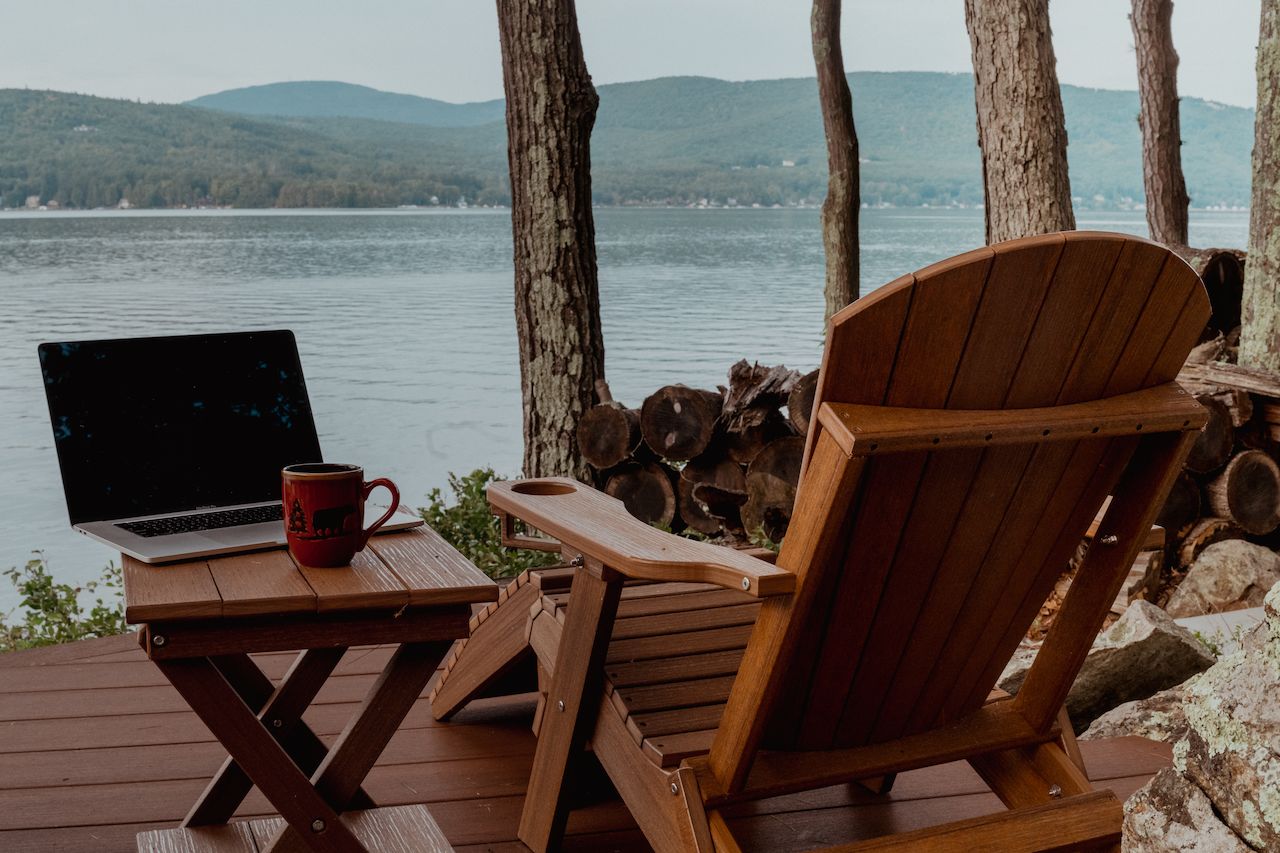 A chair with a view of Lake Winnipesaukee