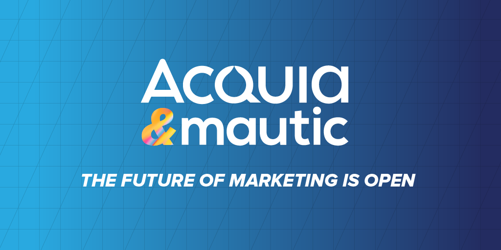 Logo of Acquia and Mautic with the tagline "The Future of Marketing is Open".