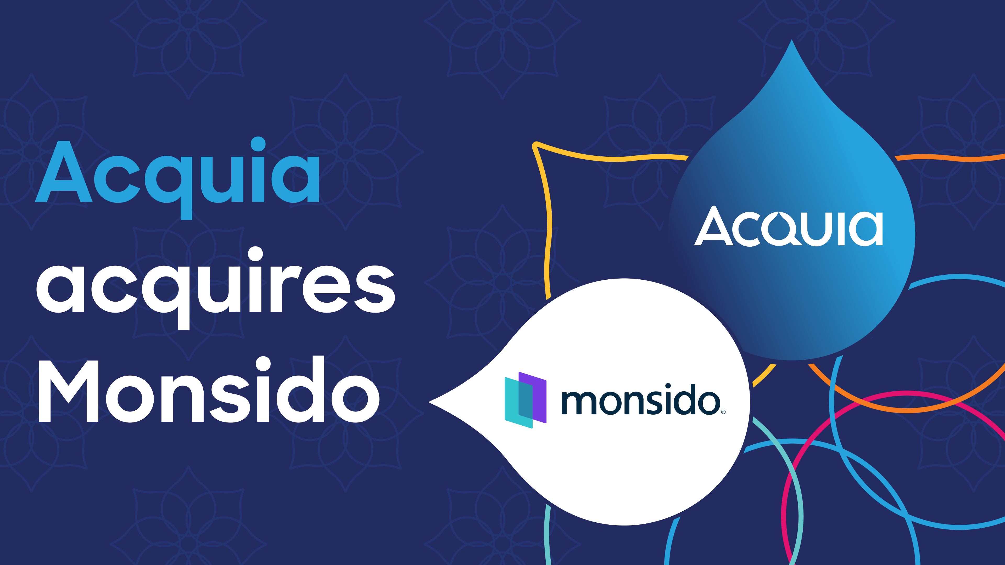 Logo of Acquia and Monsido with the tagline "Acquia to acquire Monsido".