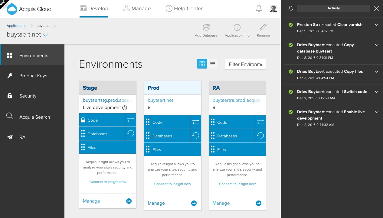 Acquia cloud ui