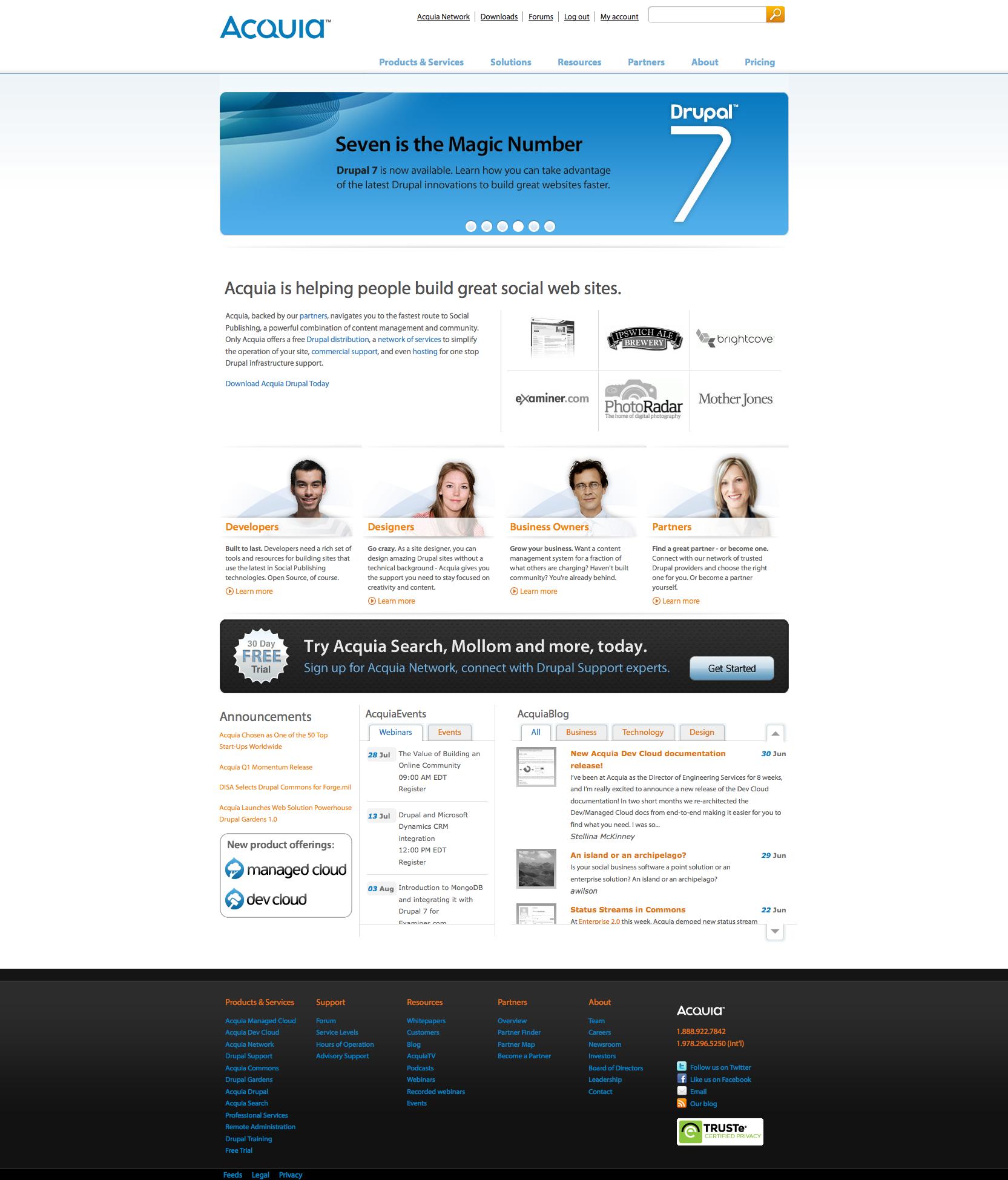 Acquia.com's homepage as captured in June 2011.