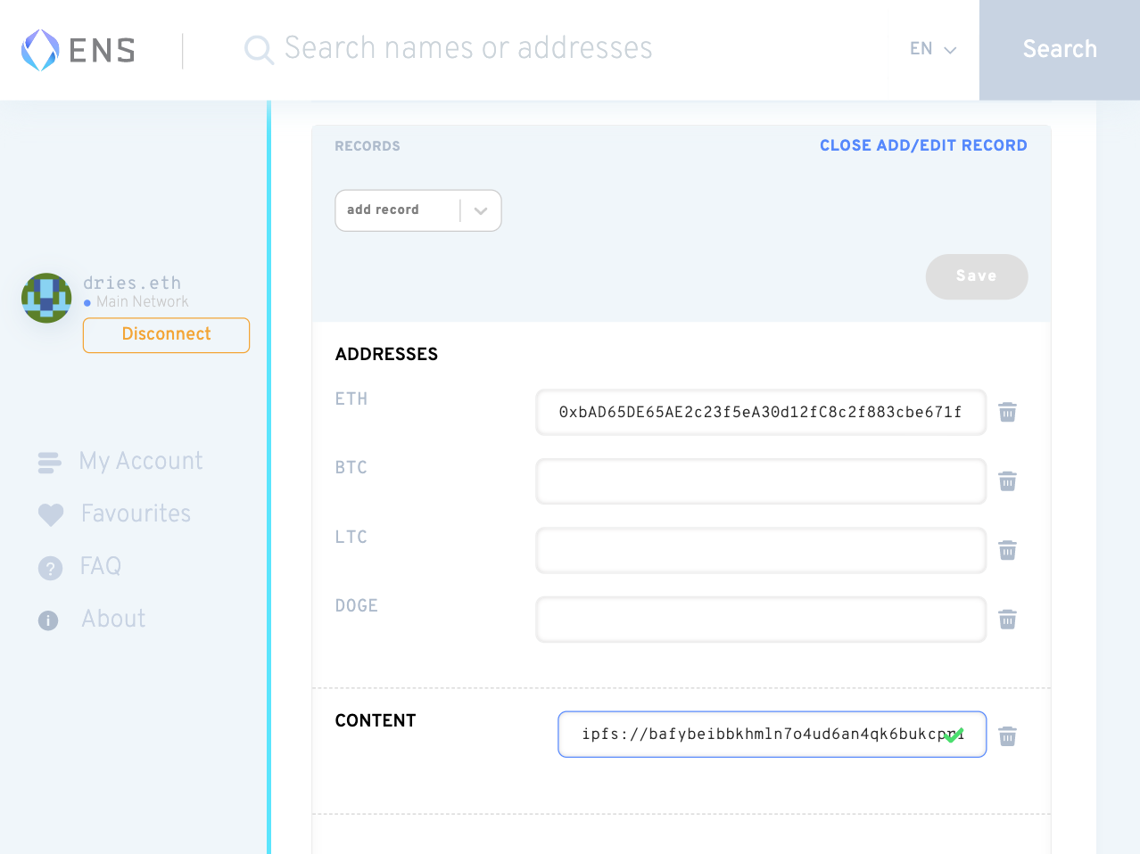 Updating the Content Resolver record of an ENS domain