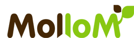 Mollom logo with stylized text in brown and green, featuring a small leaf design on the letter &quot;M.