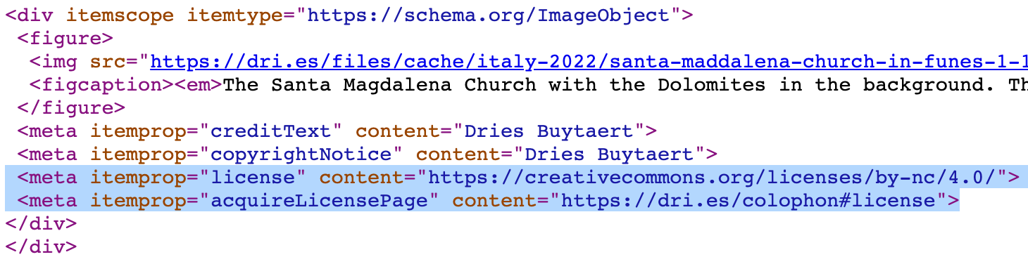 Schema org image license markup