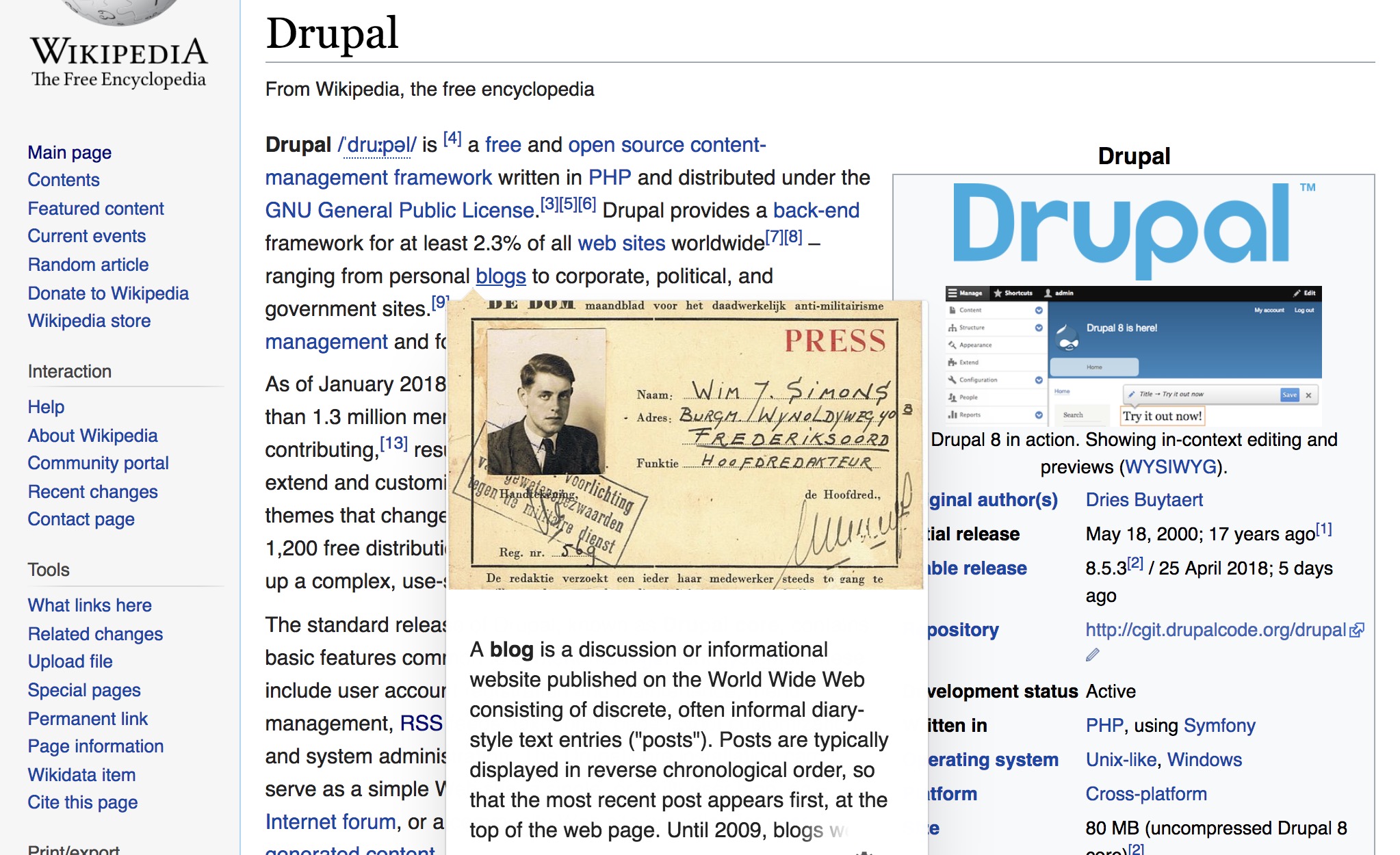 Wikipedia link previews