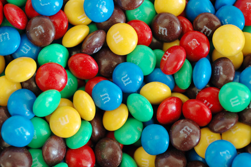 A close-up of colorful m&m's