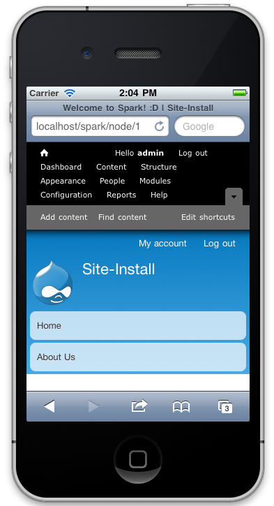 Drupal toolbar on iphone