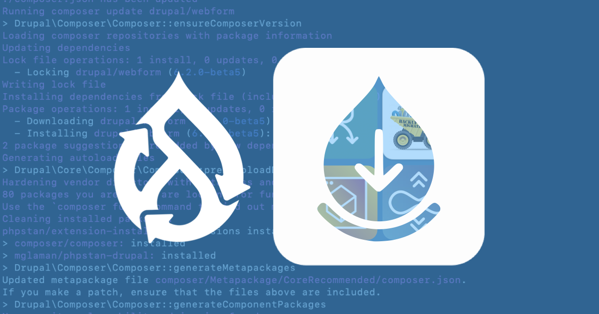 A hero image featuring the logos of two Drupal initiatives: Automatic Updates and Project Browser.