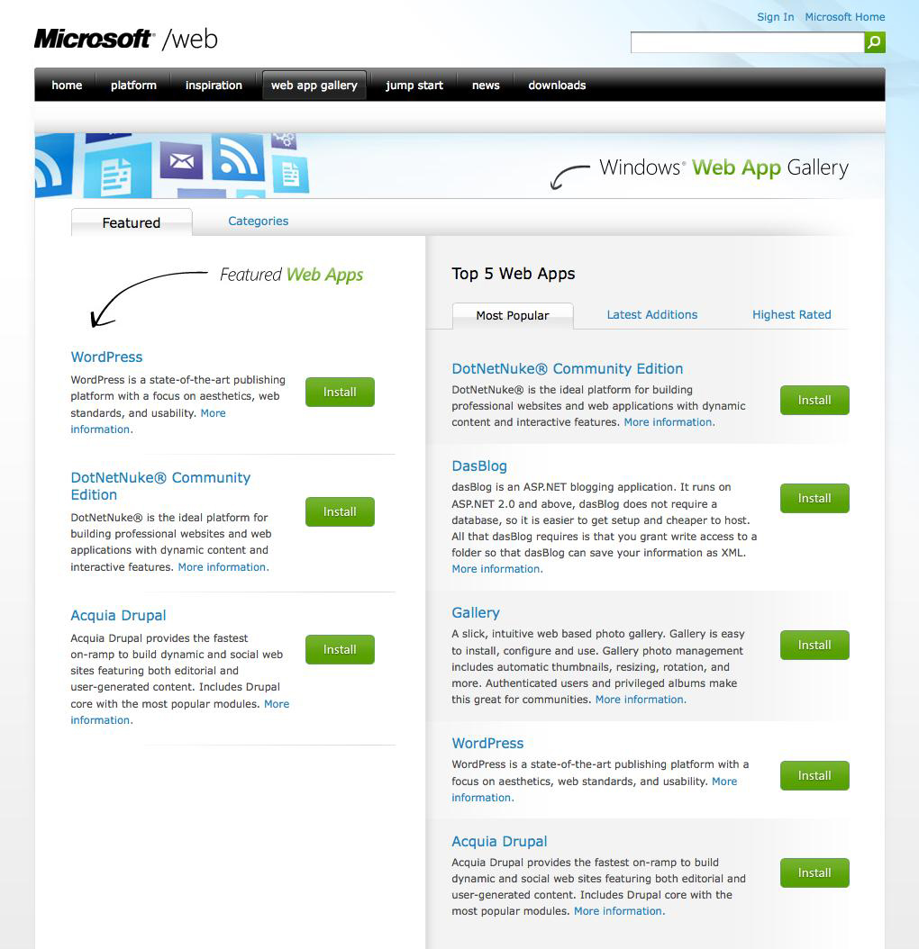 Microsoft web application gallery