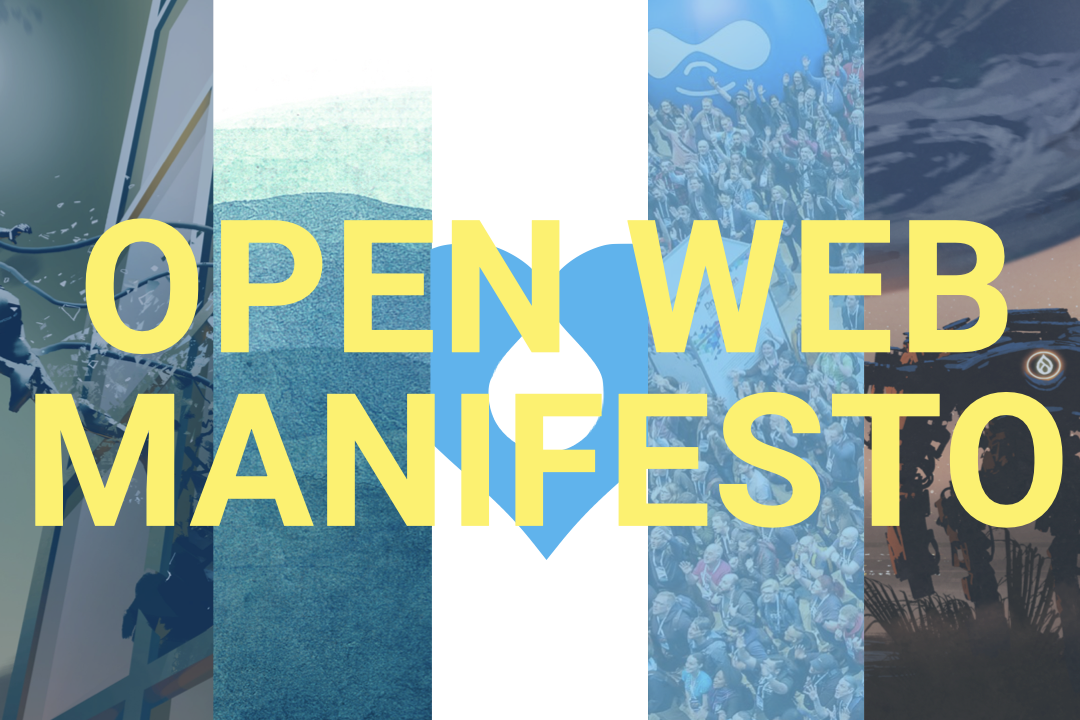 Image displaying the text "Open Web Manifesto" on a montage of keynote slides discussing the Open Web.