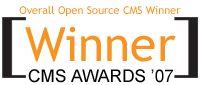 Image displaying &quot;Winner&quot; of the 2007 CMS Awards for Overall Open Source CMS.