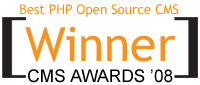 Award image recognizing Drupal as the &quot;Best PHP Open Source CMS&quot; and winner of the 2008 CMS Awards.