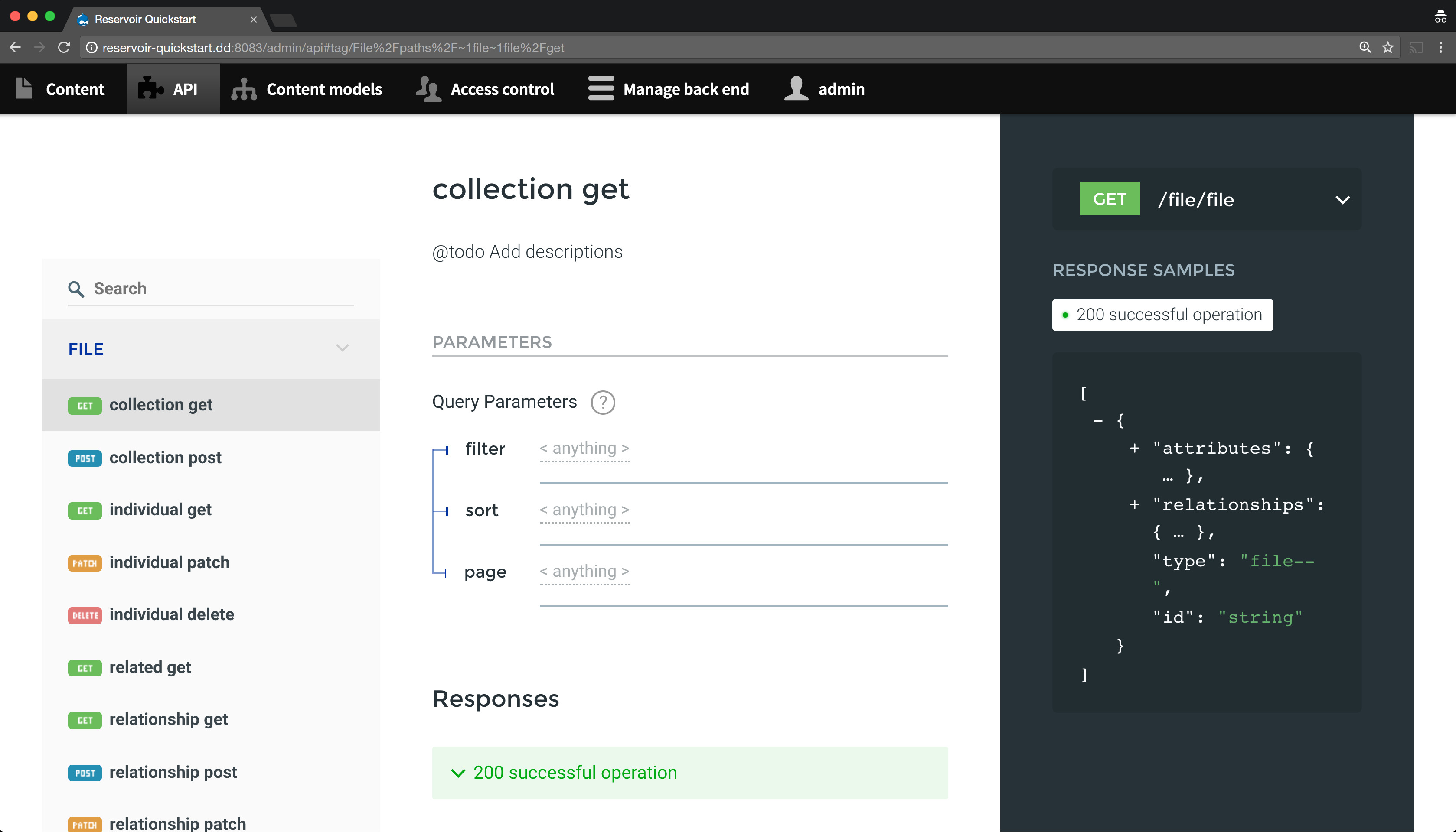Reservoir API documentation