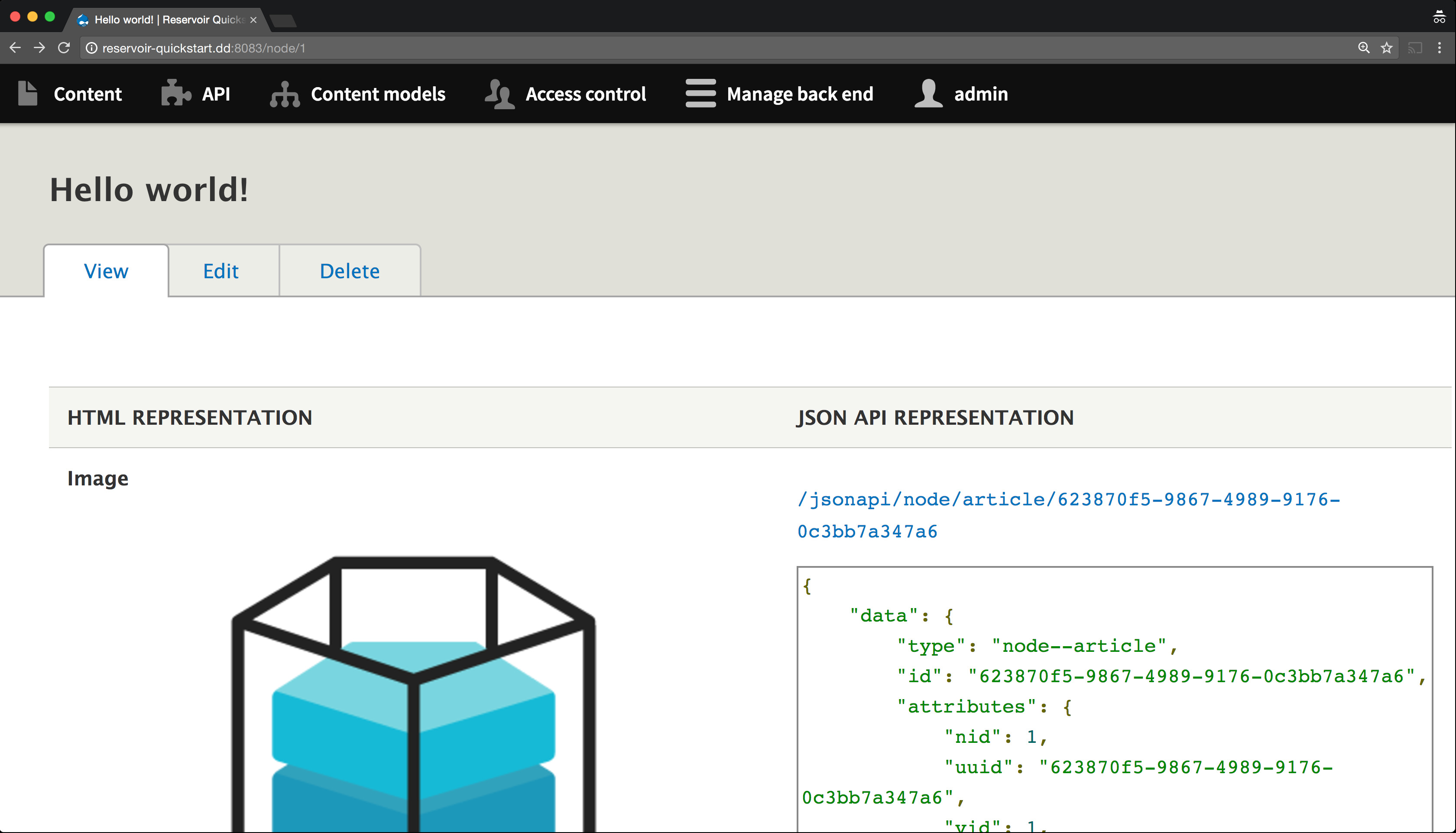 Reservoir side by side previews of HMTL and JSON API