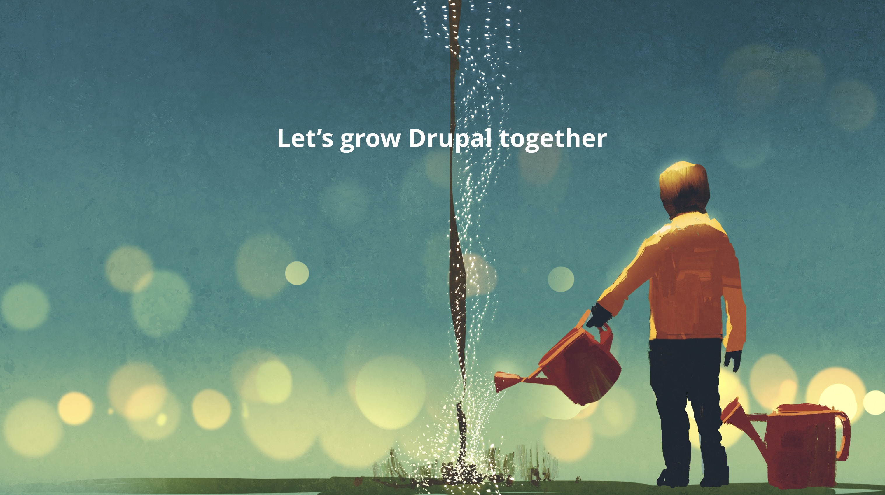 A person waters a small plant with a watering can, symbolizing growth.