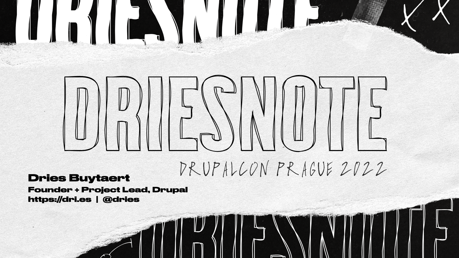 Opening slide of my keynote presentation. The slide reads "DriesNote DrupalCon Prague 2022".